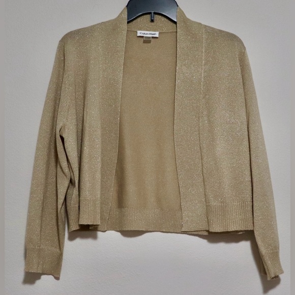 NWOT - CALVIN KLEIN Knit Bolero Cardigan Metallic Gold Beige XL Open Front - Picture 4 of 7